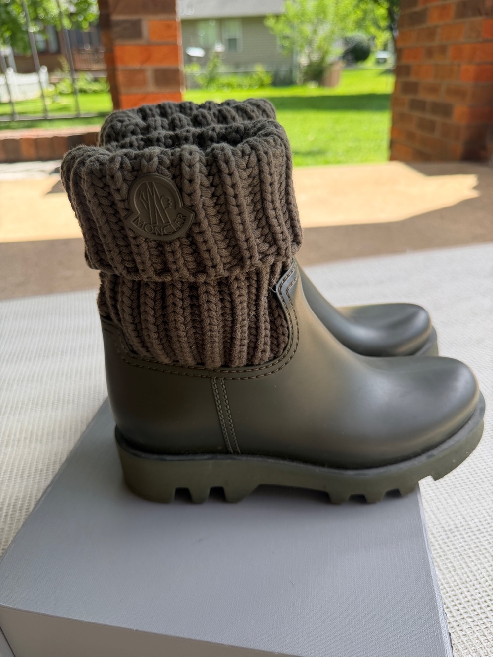 Moncler Ginette Olive Rubber Boots 37
